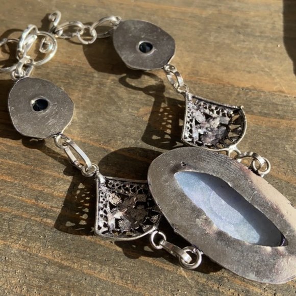 STERLING SILVER ANGELITE BLUE TOPAZ BRACELET - Picture 6 of 6